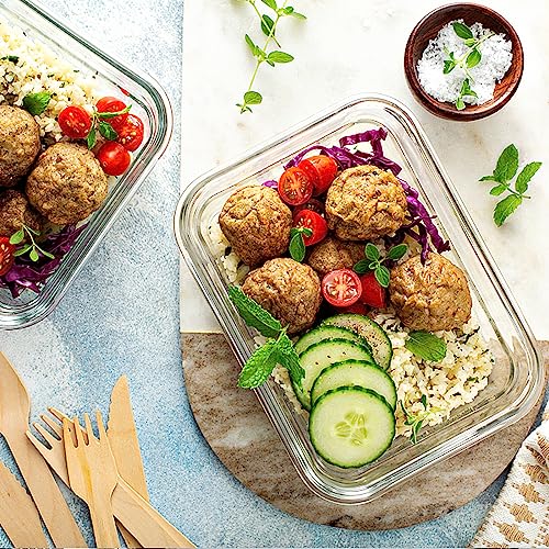 10 PACK 22 OZ Glass Meal Prep Containers Set with Lids (Grey)