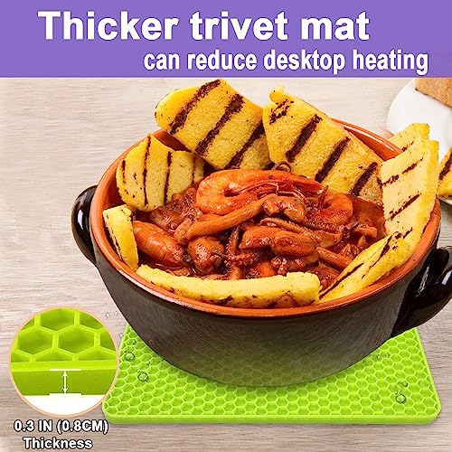 Silicone Trivet Mats (7.1+7in, 4 Green Round + Rectangle)