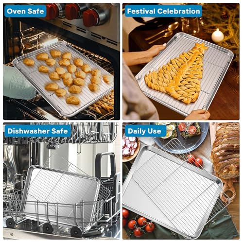 Stainless Steel Quarter Sheet with Wire Rack Set (12.5 x 10 x 1 inch)