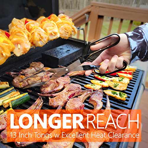 Grill Tongs for Kitchen & Outdoor Cooking (13 Inch / Black)