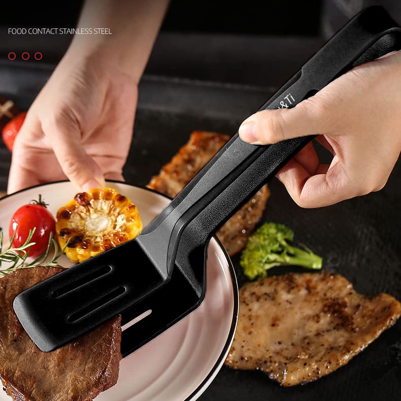 Silicone Kitchen Tongs Spatula Tongs for Cooking 11 Inch Barbecue Clamp Spatula for Gripper Bread Clip Fried Steak Clamp Flipping Fish Beefsteak (1 Pack Black (big))