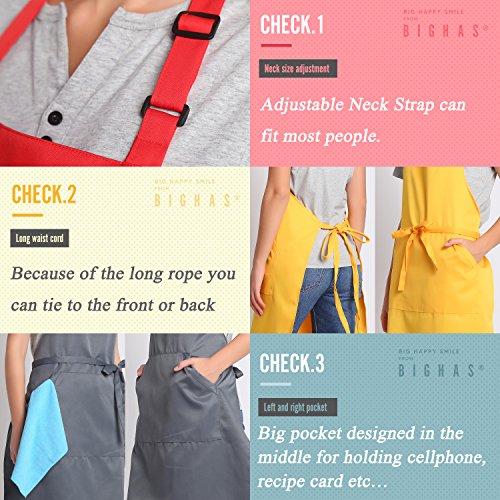 Adjustable Bib Apron with Pocket Extra Long Ties for Women Men (Scuba Blue)
