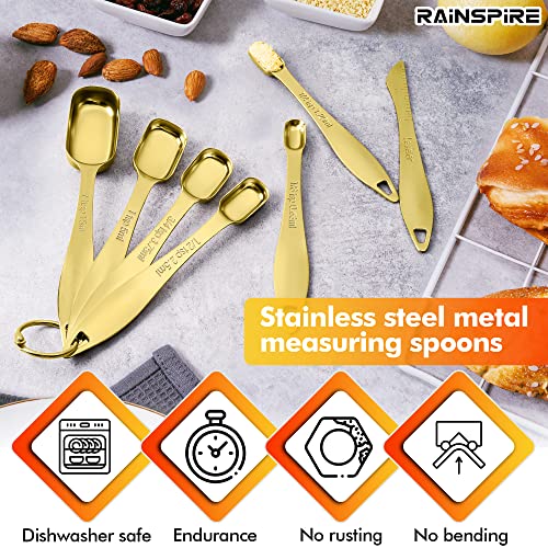 Heavy Duty Measuring Spoons Set Stainless Steel (Gold)