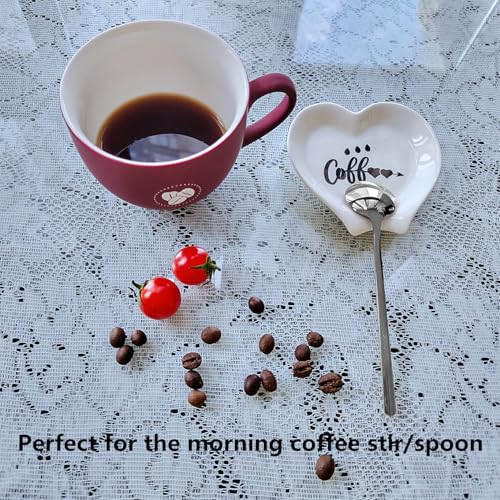 Heart shaped Coffee Spoon Rest (White+Sliver spoon)