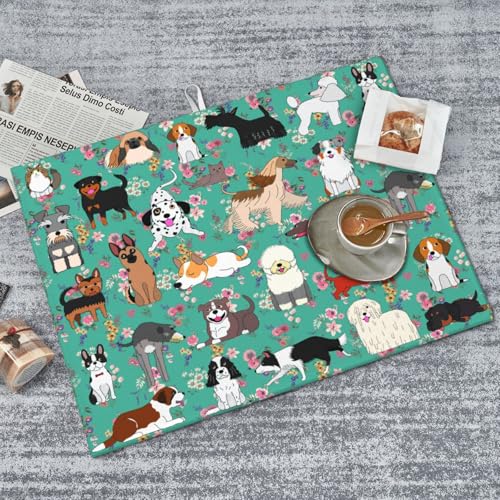 Dog Dish Drying Mat For Kitchen Microfiber Drying Mats Absorbent Reversible Dish Pad Draining Mats For Countertop Coffee Mats 18x24 Inch (Dog)