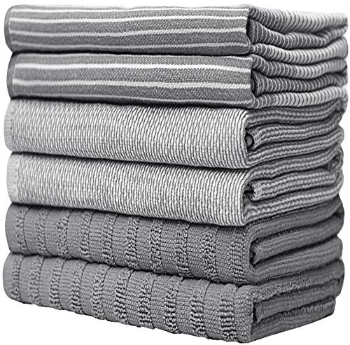 Premium Kitchen Towels 6 Pack 100% Cotton (Grey / Kitchen Towels - Mixed Styles (6 Pack))