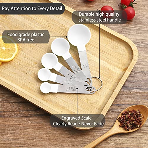 Measuring Cups and Spoons Set of Huygens Kitchen Gadgets 10 Pieces (Stainless Steel,White)