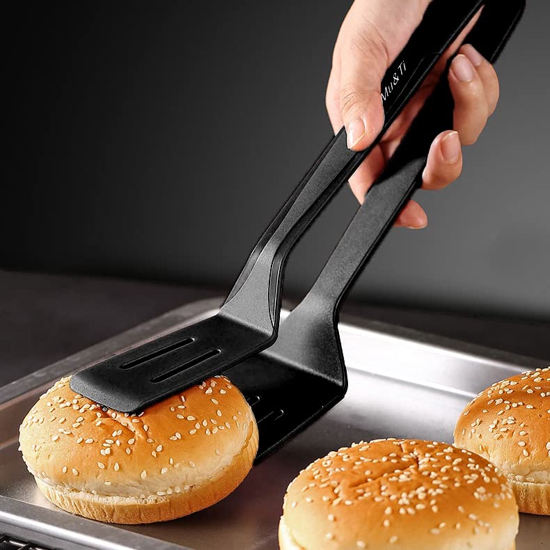 Silicone Kitchen Tongs Spatula Tongs for Cooking 11 Inch Barbecue Clamp Spatula for Gripper Bread Clip Fried Steak Clamp Flipping Fish Beefsteak (1 Pack Black (big))