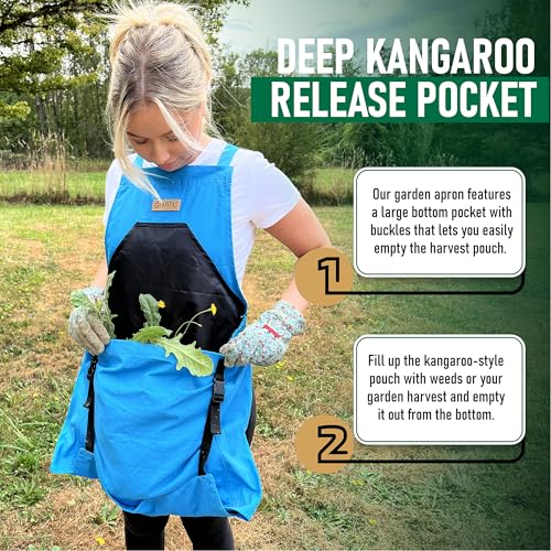 Grampa's Gardening Apron Cross Back Garden Apron with Large Pockets (Blue)