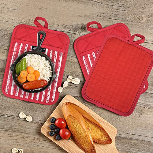 Silicone Pot Holders Set of 3 Heat Resistant & Non Slip Potholders (Red)