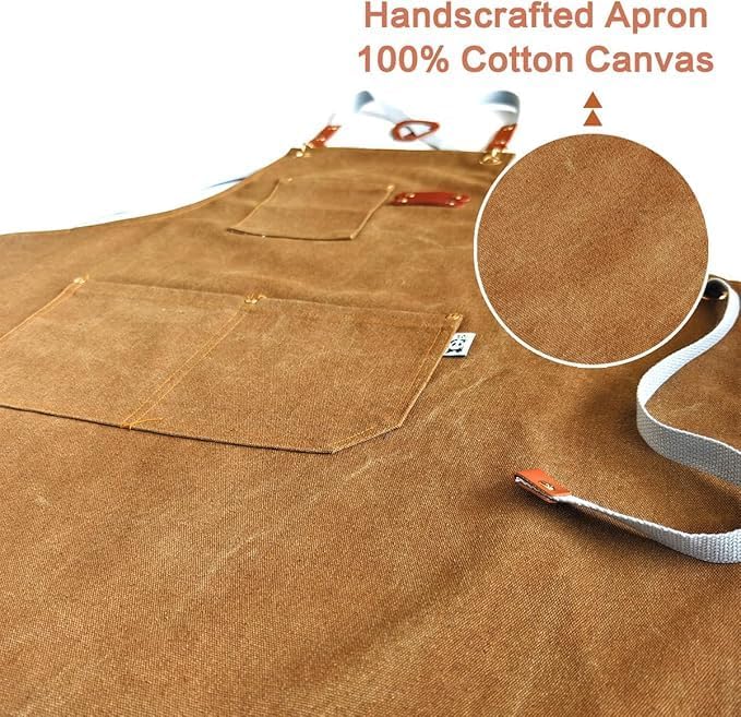 Chef Apron Bib Apron with 2 Large Pockets Adjustable Neck Strap Kitchen Apron Cooking Apron Stripes Baking Apron (Brown)