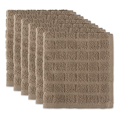 Basic Terry Collection Solid Windowpane Dishcloth Set (Stone / 12x12")