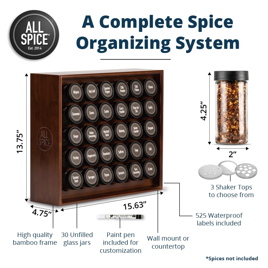 Spice Rack Organizer (30 Jar / Walnut Stain)