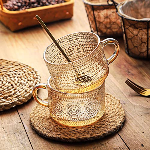 Vintage Glass Coffee Mugs with Spoon (Clear)