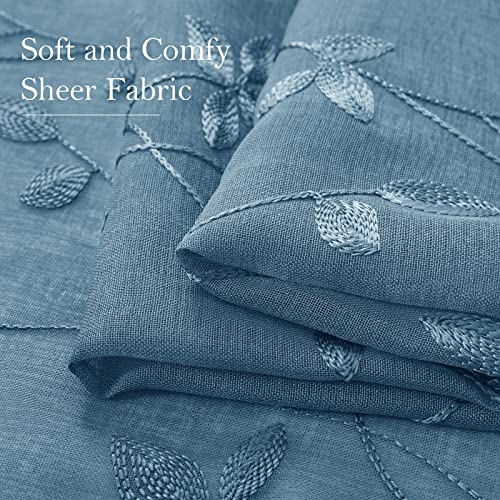 Cyan Blue Sheer Curtains Vine Embroidered (52"W x 84"L (Pack of 2) / Cyan Blue)