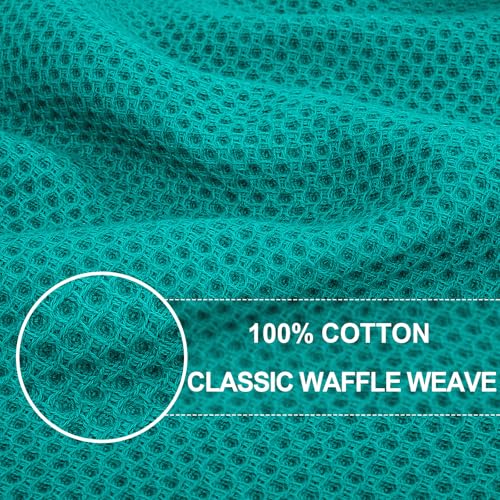 100% Cotton Waffle Weave Kitchen Dish Towels 4 (Teal / 13 X 28 - 4 Pack)