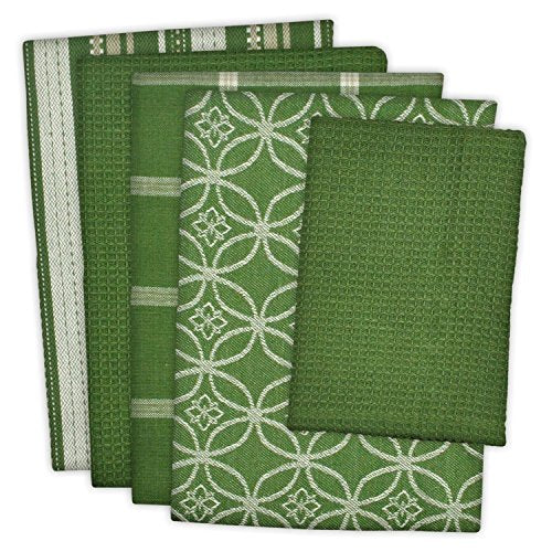 Assorted Woven Kitchen Set (Sage / Dishtowel, 18x28"; Dishcloth, 13x13")
