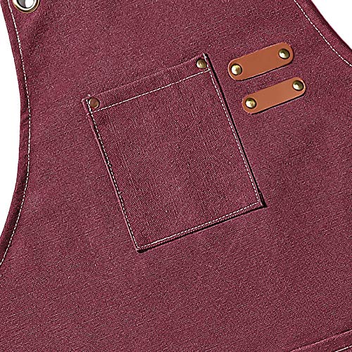 Chef Aprons for Men Women with Oversized Pockets (Dark Red)