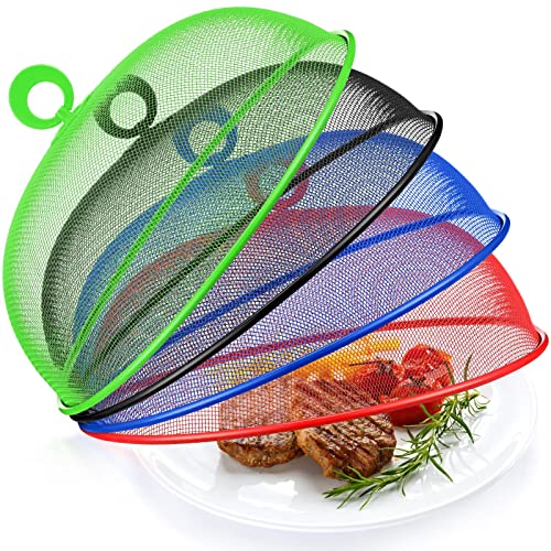 8 Pcs Metal Mesh Food Covers Tent Umbrella 11 Inch (Red, Green, Blue, Black)