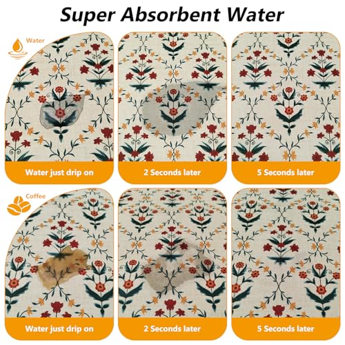 Coffee Mat Dish Drying Mat Hide Stain High Absorbent Bar Mat for Countertops Easy Clean (Vintage Small Flowers / 19" x 12")