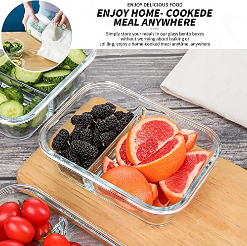 10 Packs 30oz Glass Meal Prep Containers 2 Compartments (White)