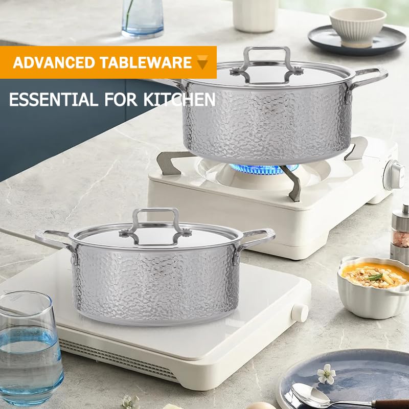 Tri Ply Stainless Steel Stockpot Deep Cooking Pot with Hammered Exterior Compatible with All Stovetops Even Heat Distribution Durable Cookware for Soups Stews and More 4 QT (4 Quarts)