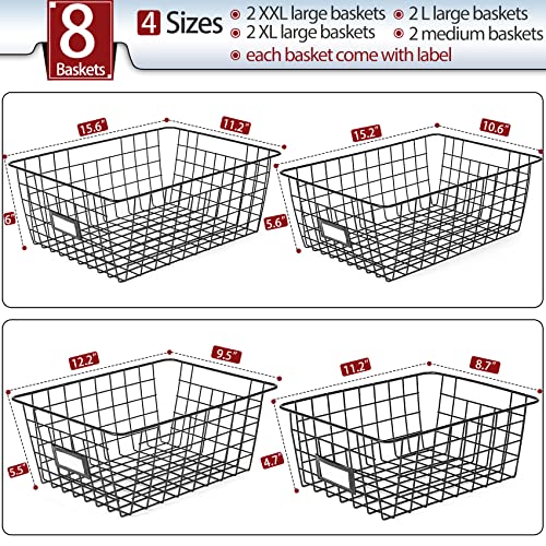 8 Set Extra Large Wire Baskets for Organizing with Lables (Large-8 Pack)