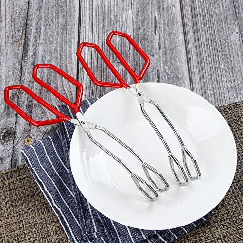 Stainless Steel Scissor Tongs Heavy Duty Cooking Tongs with Soft Handles (red 11"+11")
