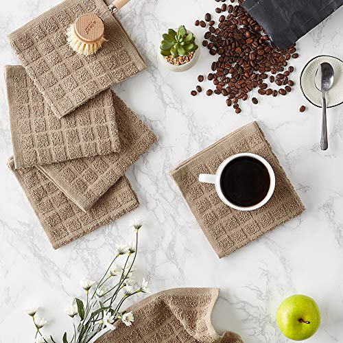 Basic Terry Collection Solid Windowpane Dishcloth Set (Stone / 12x12")