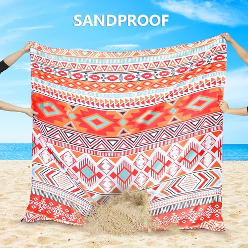 Beach Blanket Mat Waterproof Sandproof for 2 (Bohemian Orange / 79" X 83"（1-4person）)