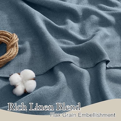 Linen Semi Sheer Kitchen Window Curtains Over Sink 36 inches Length (Stone Blue / 52"W x 36"L (Pack of 2))