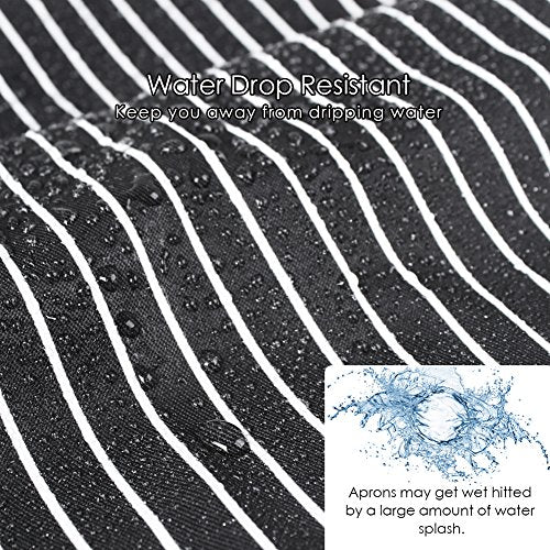 2 Pack Adjustable Bib Apron Thicker Waterdrop Resistant with 2 Pockets Cooking Kitchen Aprons for Women Men Chef (Stripe Black Pin / 2 Polyester)