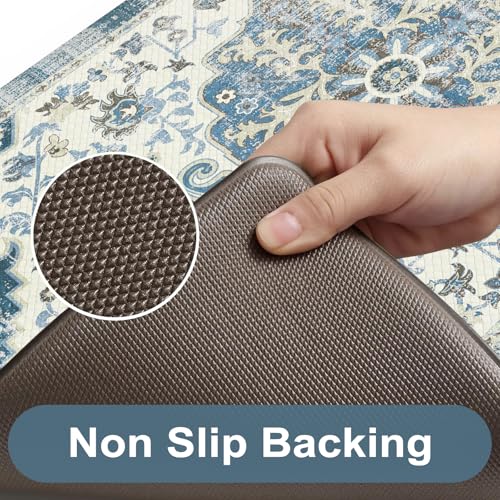 Anti Fatigue Kitchen Mats (Blue/Multi / 17.3" x 47"+17.3" x 29"--0.47 inches)