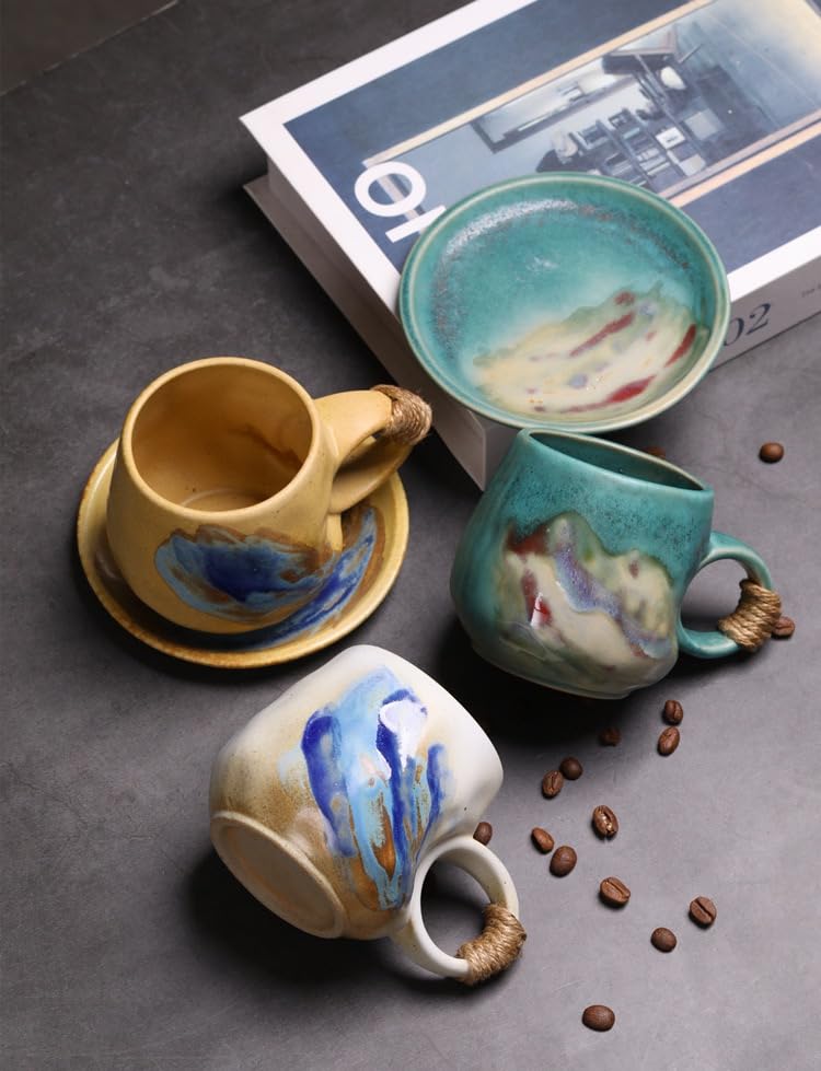 Little handmade ceramic pottery tea cup with saucer (Teal Green)