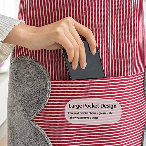 Women Kitchen Apron with Hand Wipe Pockets Adjustable Neck for Cooking Baking