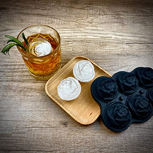 Rose Ice Cube Tray 2 Inch [1 Mold + 1 Funnel + 6 Stoppers] (Six 2-inch Rose Ice (Black) / 1 Pack Rose Ice Cube Tray)