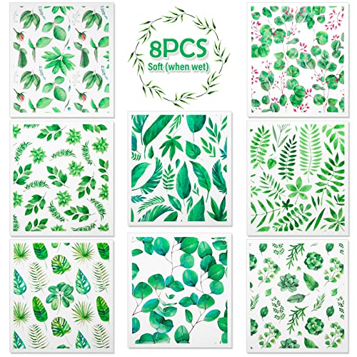 8 Pack Swedish Dish Cloths Washable (8 Pack-green Plants)