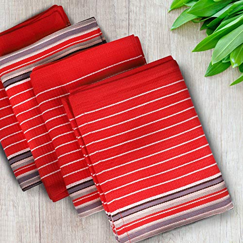 Kitchen Towels Waffle Stripes Dish Towels for Kitchen Cherry Red Set of 6 Kitchen Towels Highly Absorbent Cotton Over Sized 20X30 in with Mitered Corners Kitchen Hand Tea Towels (20" x 30" (Set of 6) / 061 Red - Stripes)