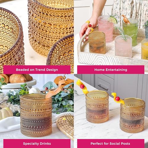 Beaded Amber Drinking Glasses Set of 6 (Beaded 10 oz. / Amber)