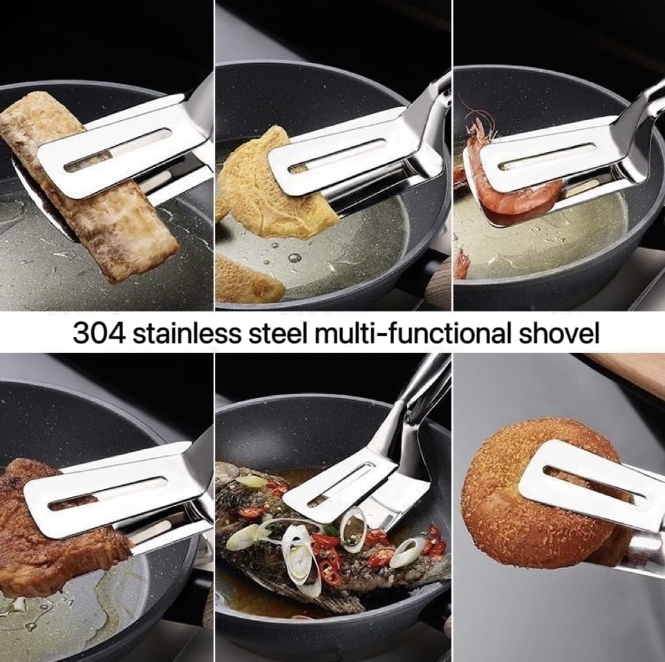 3Pcs 304 Stainless Steel Grill Clamp Kitchen Cooking Tongs Multipurpose Barbecue Clamp Spatula for Gripper Bread Clip (Red Set)
