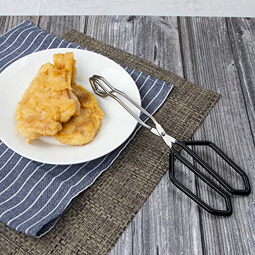 Stainless Steel Scissor Tongs Heavy Duty Cooking Tongs with Soft Handles (black 11"+11")