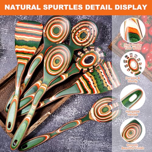 7Pcs Pakkawood Kitchen Utensils Set for Cooking (Green Spoon-7pcs)