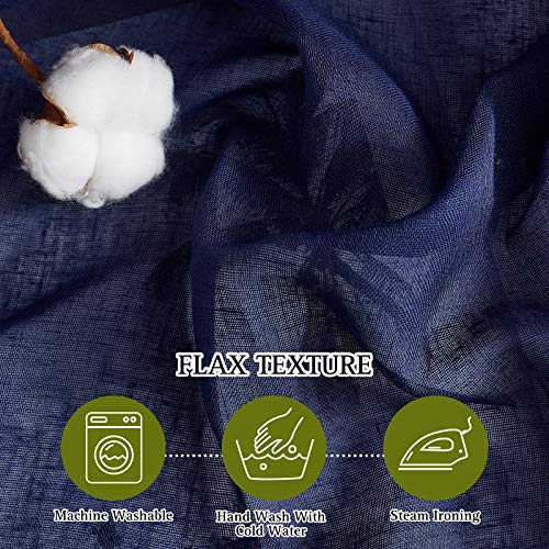 Natural Open Linen Weave Flax Textured Sheer Window Curtains (52"W x 63"L (Pack of 2) / Dark Blue)