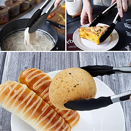 7 inch Mini Silicone Serving Tongs with Silicone Tips Set of 3 (Black / 7inch)