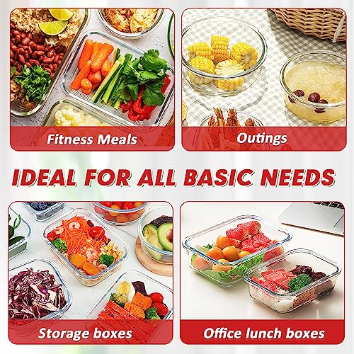 12 Packs Glass Food Storage Containers Set with Lids (Red / 24 Pieces)