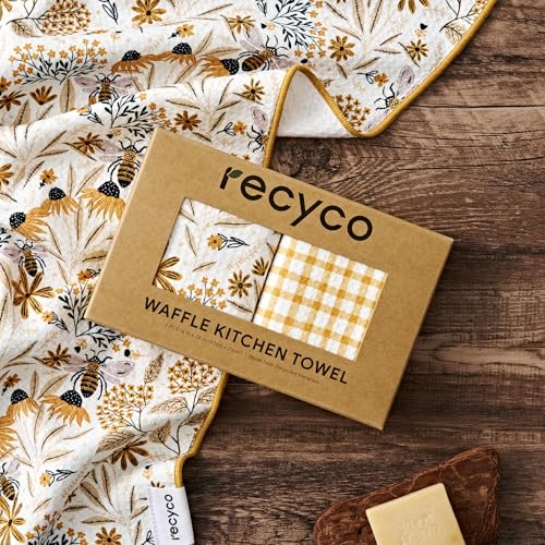 Waffle Kitchen Towel Set of 2 (Joyful Bees)