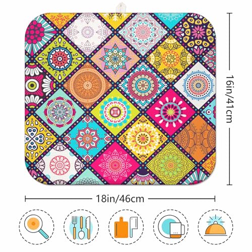Boho Plaid Floral Counter Dish Drying Mat (BOHO 03 / 16" x 18")