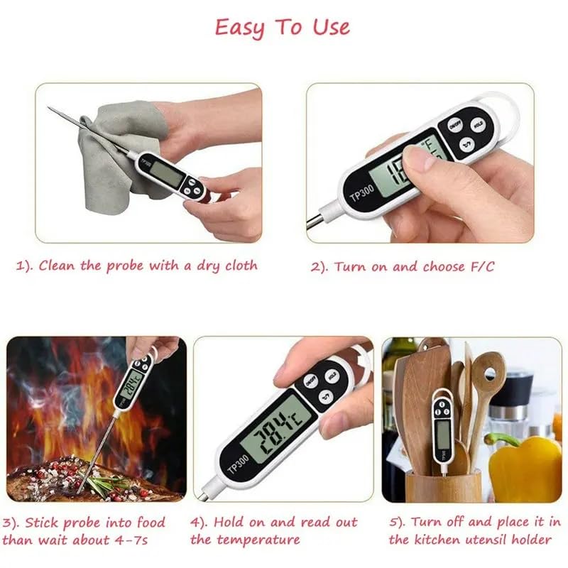 Candy Thermometer Digital Instant Read for Meat Kitchen Cooking Food Oil Deep Fry BBQ Grill Smoker (14.4in-white)
