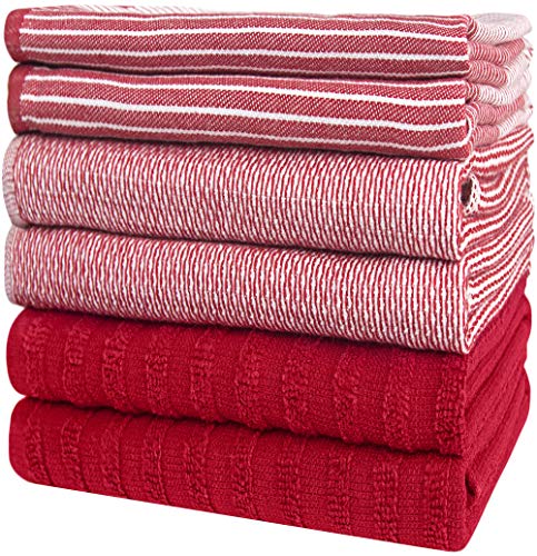 Premium Kitchen Towels 6 Pack 100% Cotton (Red / Kitchen Towels - Mixed Styles (6 Pack))