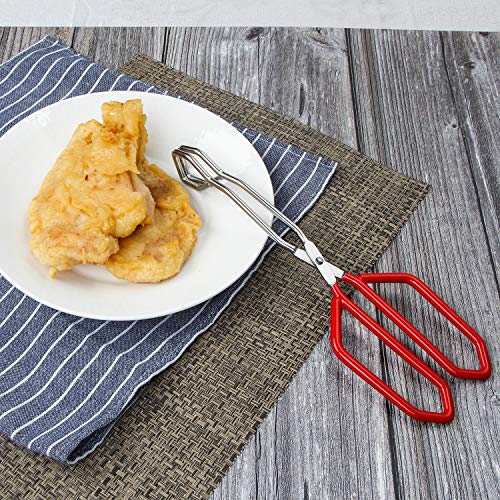 Stainless Steel Scissor Tongs Heavy Duty Cooking Tongs with Soft Handles (red 11"+11")